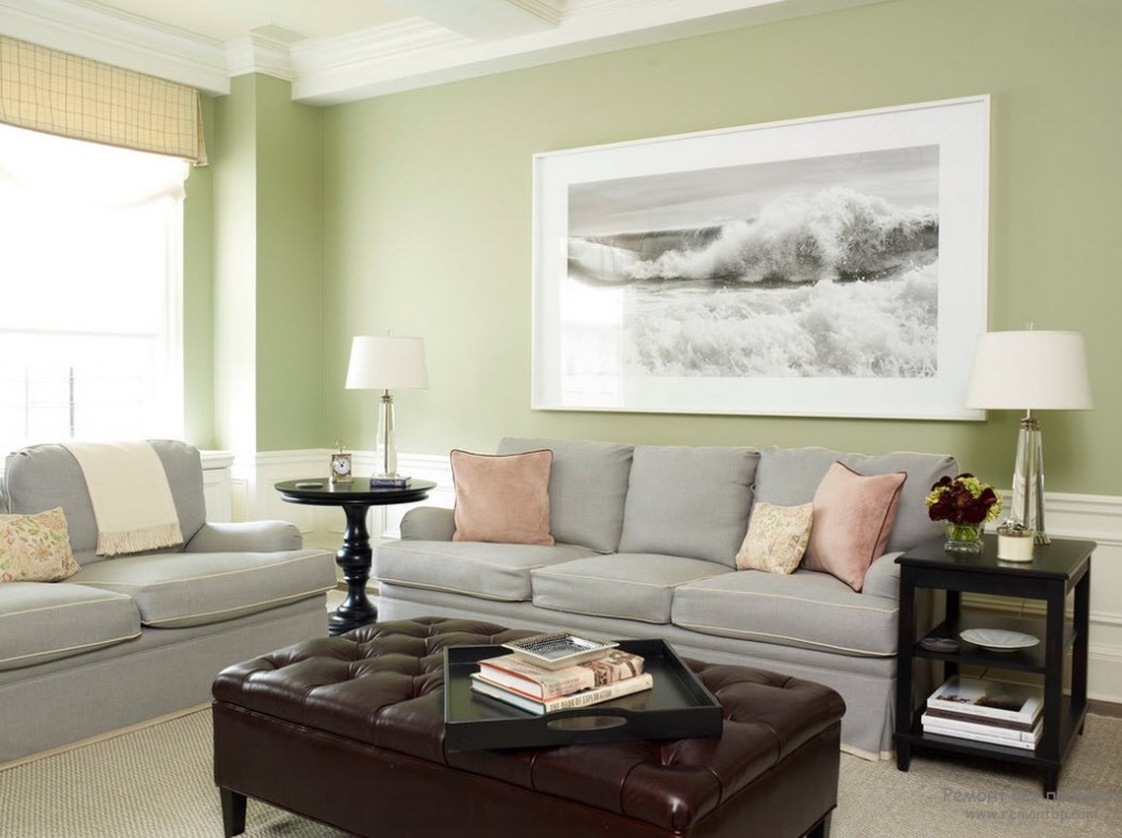 Интерьер гостиной в зеленых тонах в квартире (36 фото)